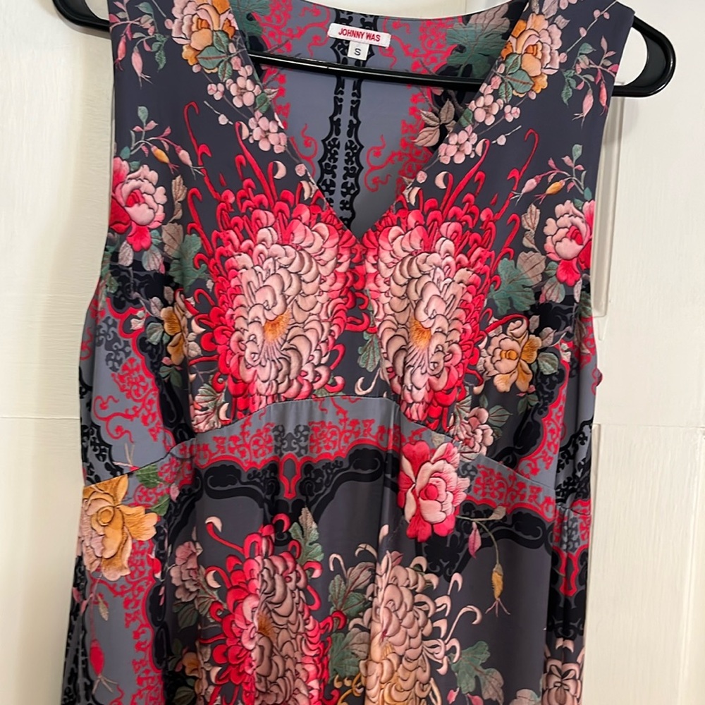 Johnny Was Floral Maxi Dress - Red, Pink, Gray